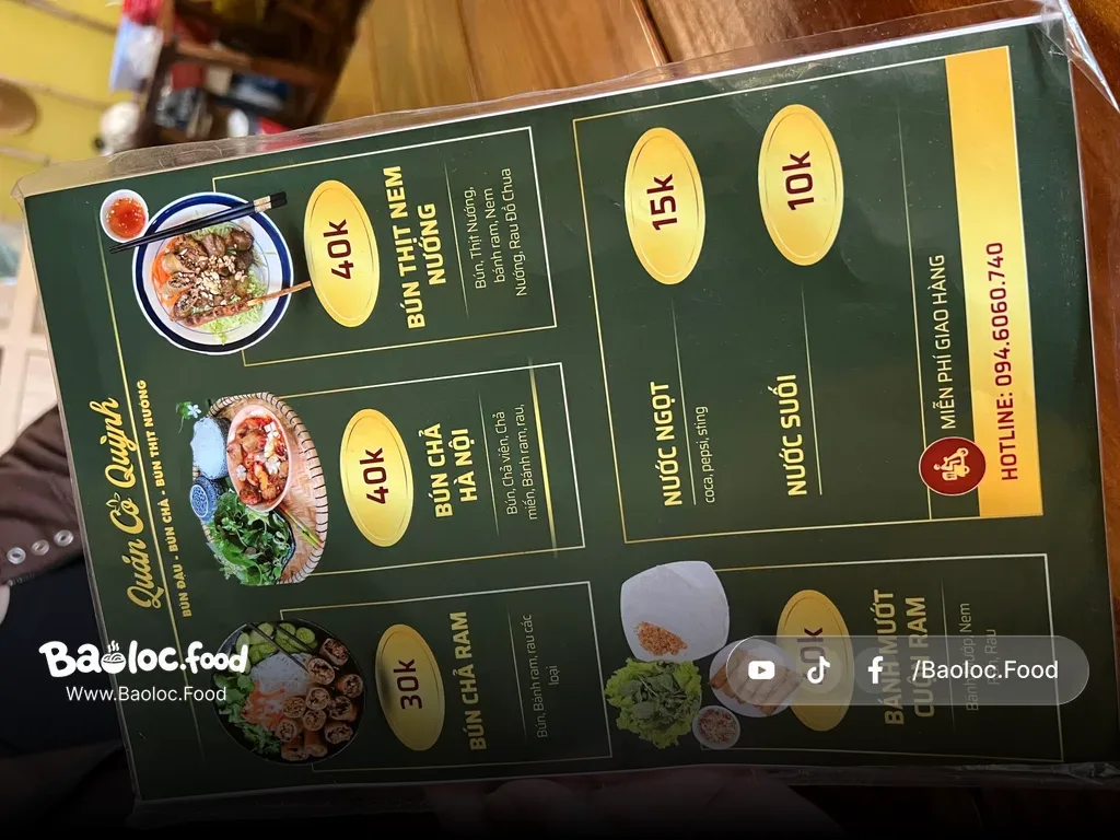 Menu các món lẩu tại quán cô Quỳnh Bảo Lộc